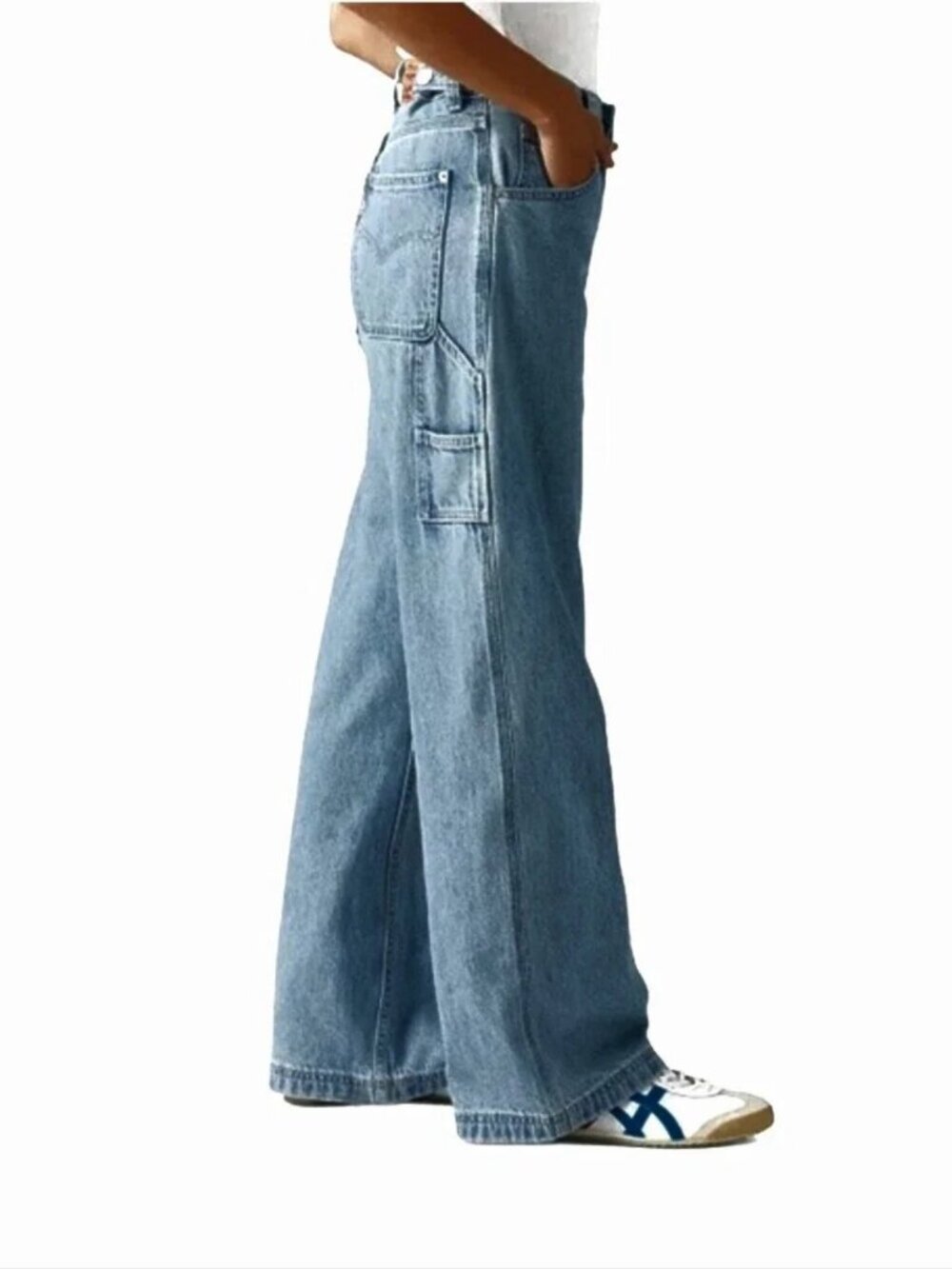 Wide Leg Carpenter Jeans for Women - Light Blue Denim